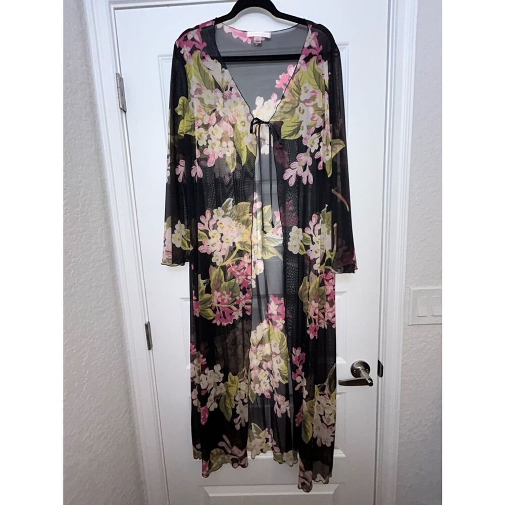 Victoria’s Secret Floral Print Tie at Top Long Sleeve Sheer Robe - Picture 9 of 13
